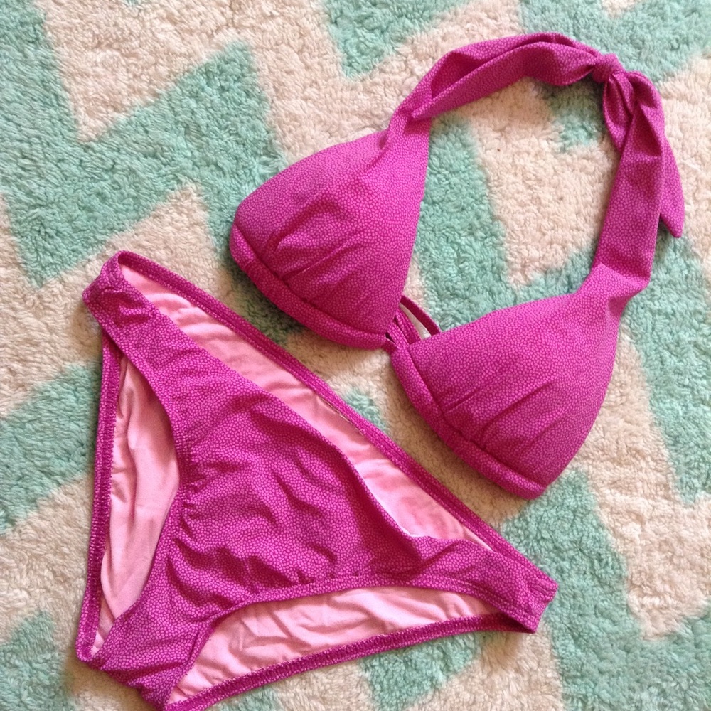 PINK SPECKLED BIKINI swimsuit padded top S (E6)